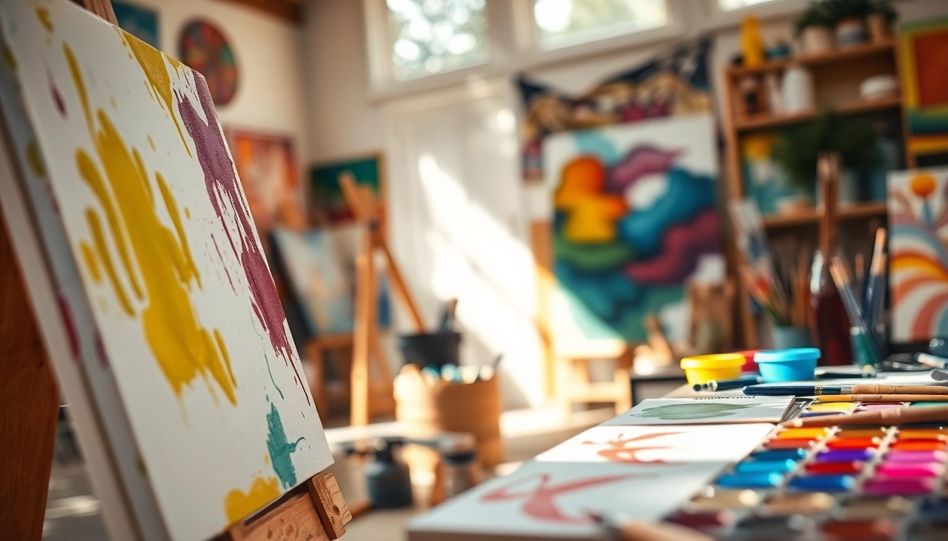 Verken canvas materialen en creatieve hulpmiddelen in een artistieke werkruimte.
