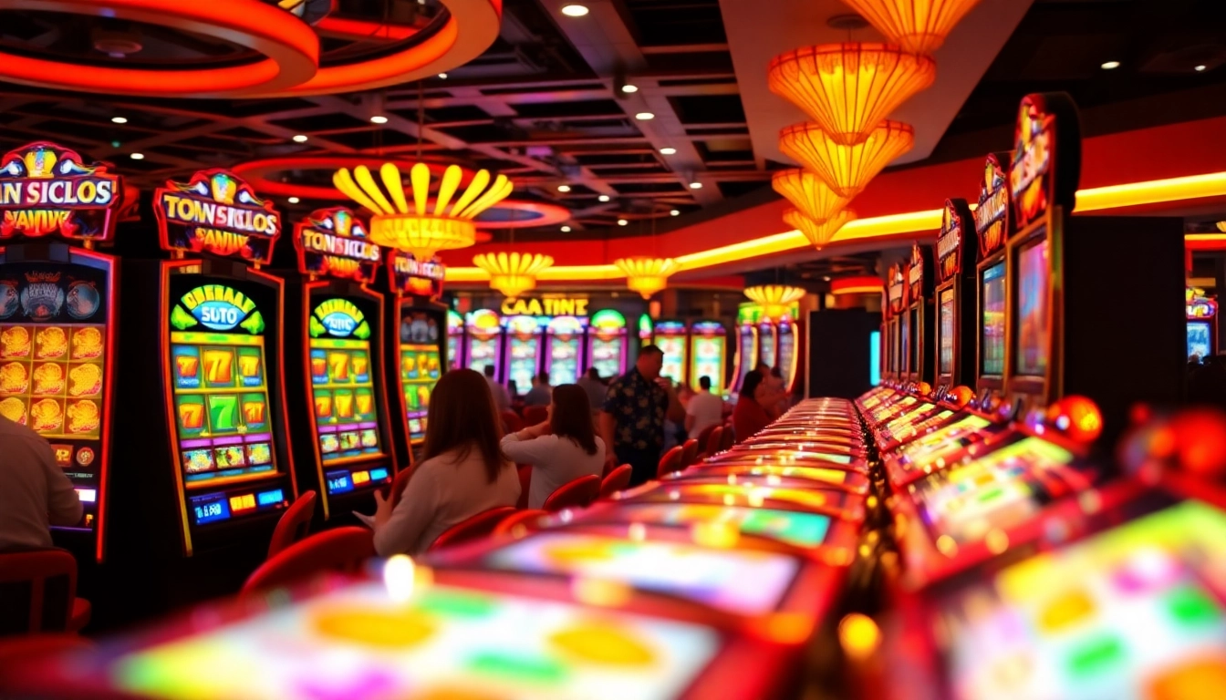 Mainkan qqmacan slot di lingkungan kasino yang meriah dengan suasana penuh energi.