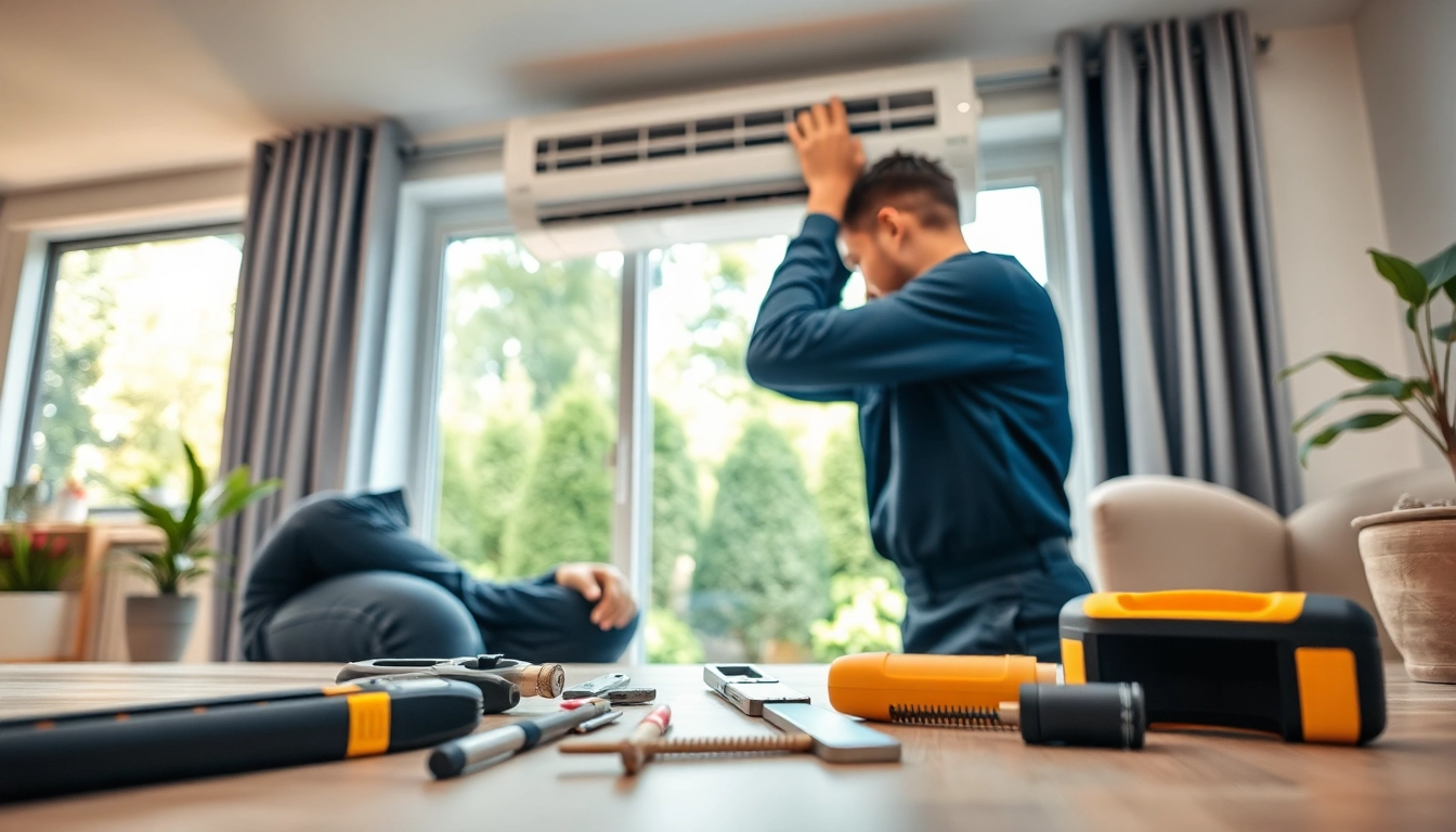 Technician providing ac repair phoenix az in a residential setting with tools and fresh greenery.