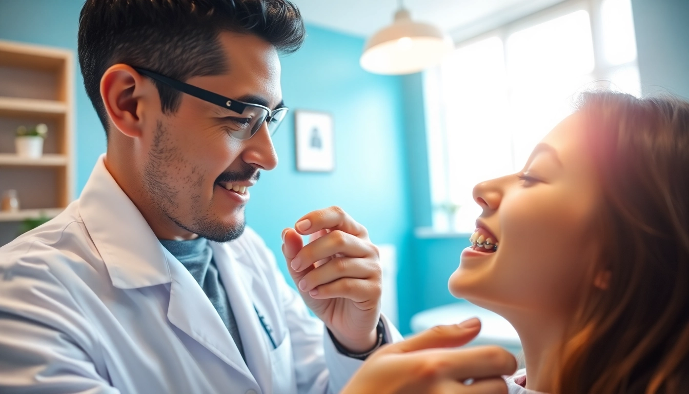 Orthodontist providing braces Myrtle Beach for a teenage patient in a modern dental office.