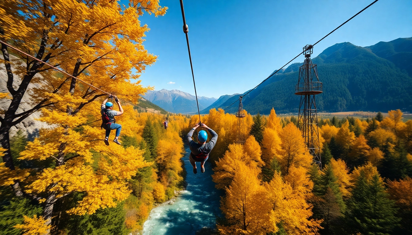 Bovec zipline se razteza nad slikovito dolino Učja z obiskovalci, ki uživajo v adrenalinskem spustu.