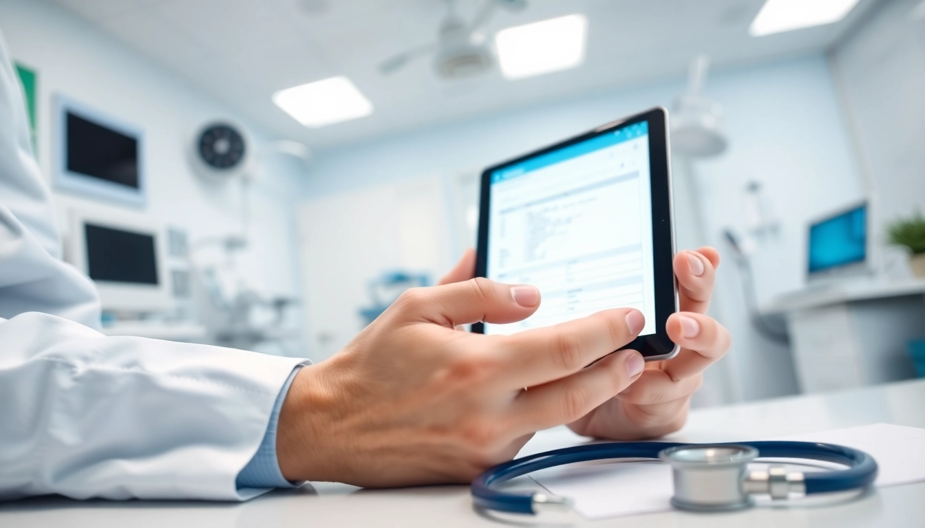 Doctor prescribing with free eprescription apps in a bright, professional clinic.